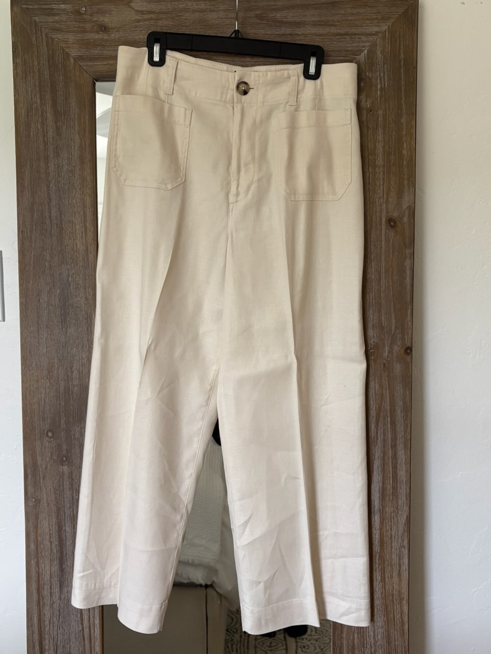 Maeve Cream Wide-Leg Utility Pants